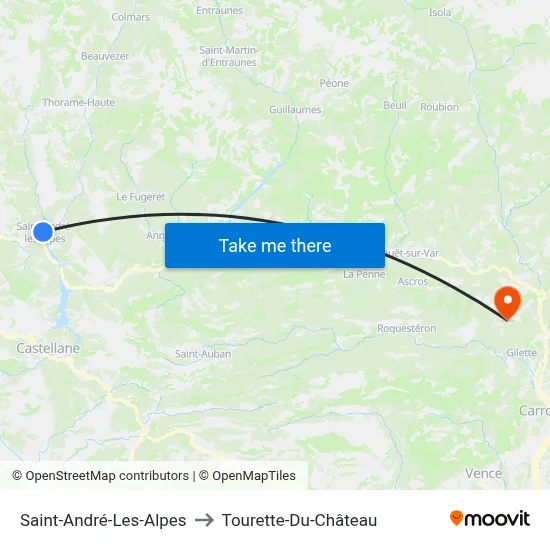 Saint-André-Les-Alpes to Tourette-Du-Château map
