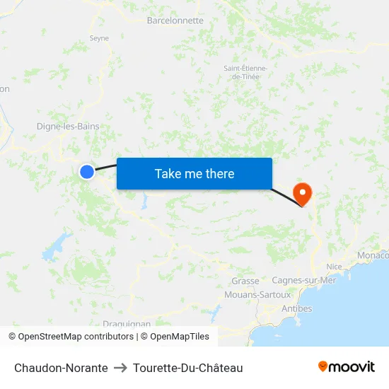 Chaudon-Norante to Tourette-Du-Château map