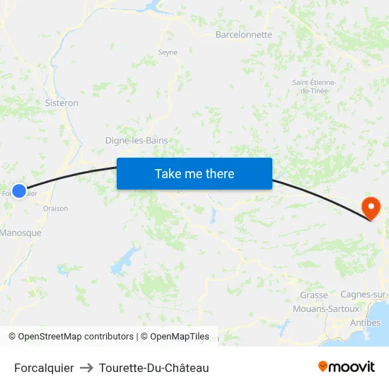 Forcalquier to Tourette-Du-Château map