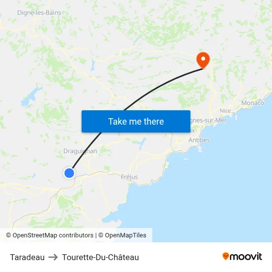 Taradeau to Tourette-Du-Château map