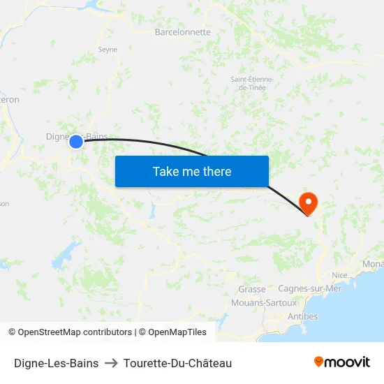 Digne-Les-Bains to Tourette-Du-Château map
