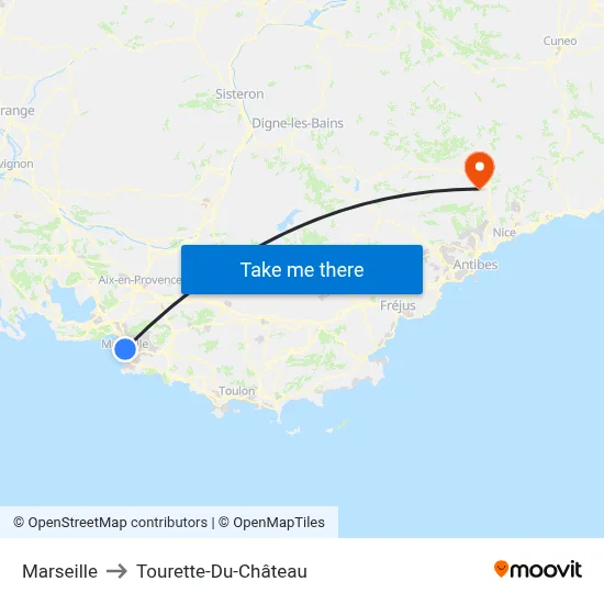 Marseille to Tourette-Du-Château map