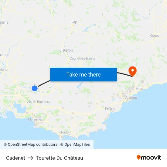 Cadenet to Tourette-Du-Château map