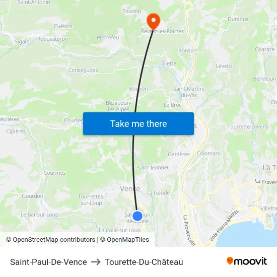 Saint-Paul-De-Vence to Tourette-Du-Château map