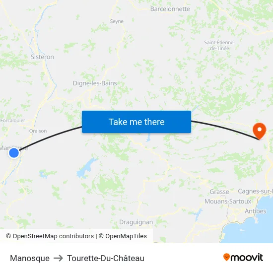 Manosque to Tourette-Du-Château map