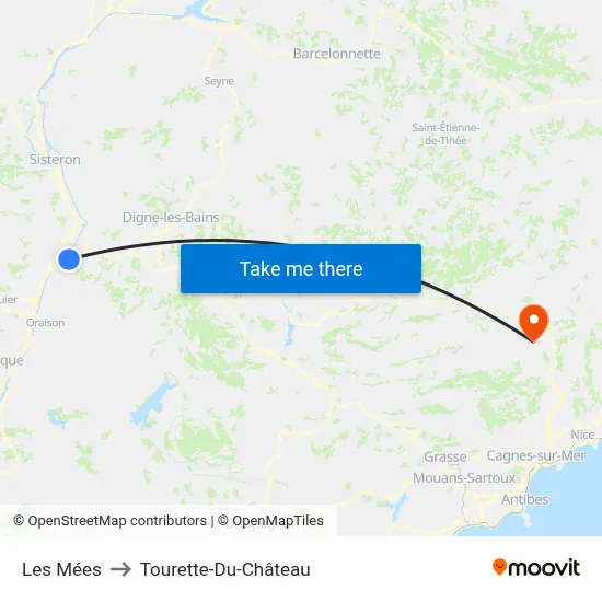 Les Mées to Tourette-Du-Château map