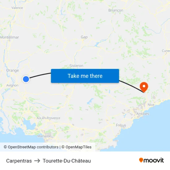 Carpentras to Tourette-Du-Château map