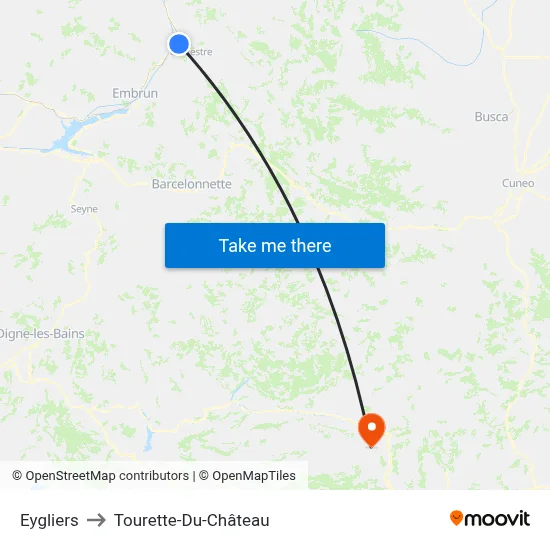 Eygliers to Tourette-Du-Château map
