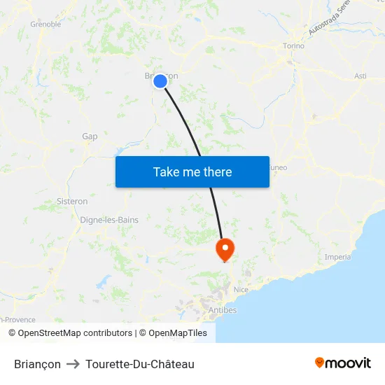 Briançon to Tourette-Du-Château map