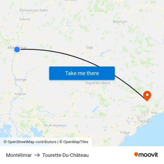 Montélimar to Tourette-Du-Château map