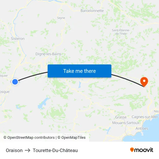 Oraison to Tourette-Du-Château map