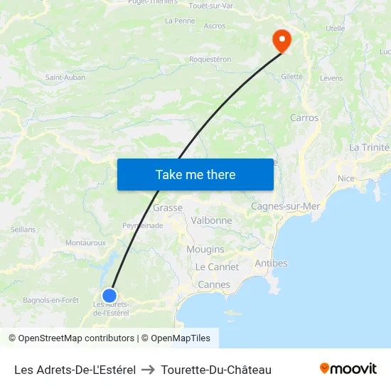 Les Adrets-De-L'Estérel to Tourette-Du-Château map