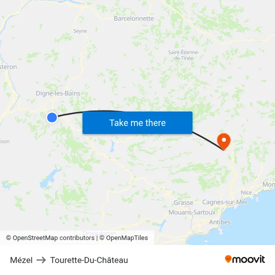 Mézel to Tourette-Du-Château map