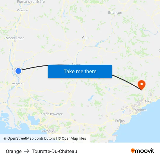 Orange to Tourette-Du-Château map