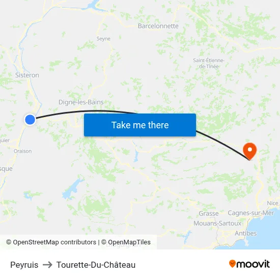 Peyruis to Tourette-Du-Château map