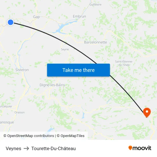 Veynes to Tourette-Du-Château map