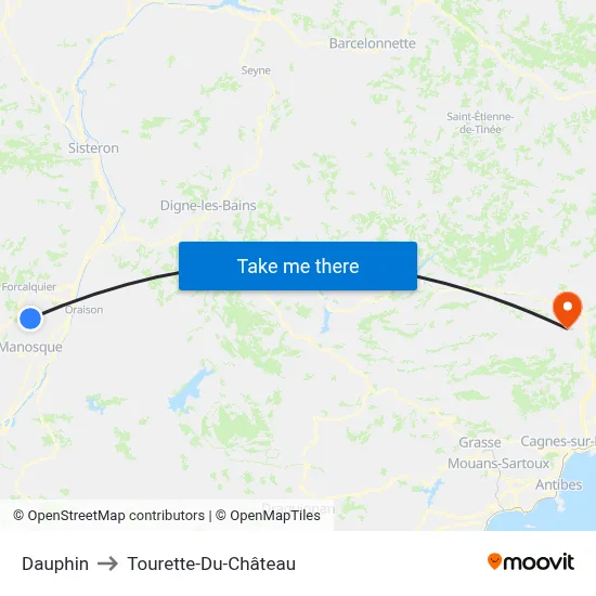 Dauphin to Tourette-Du-Château map