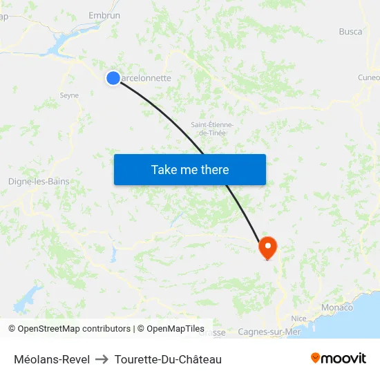 Méolans-Revel to Tourette-Du-Château map