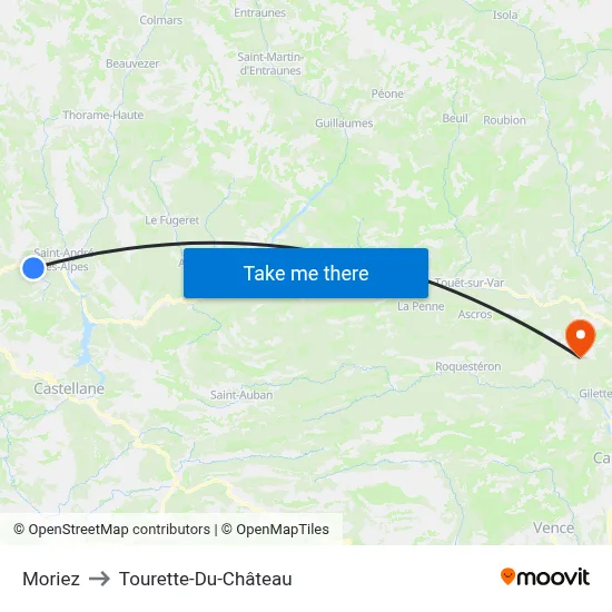 Moriez to Tourette-Du-Château map