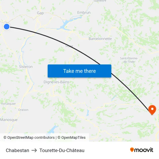 Chabestan to Tourette-Du-Château map