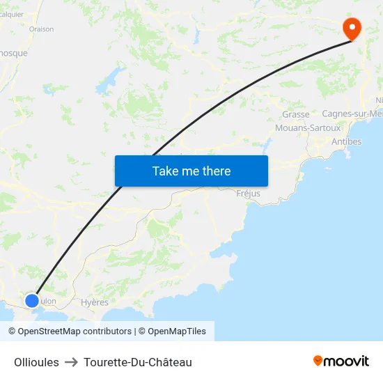 Ollioules to Tourette-Du-Château map