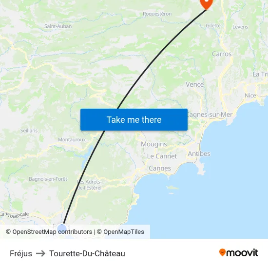 Fréjus to Tourette-Du-Château map