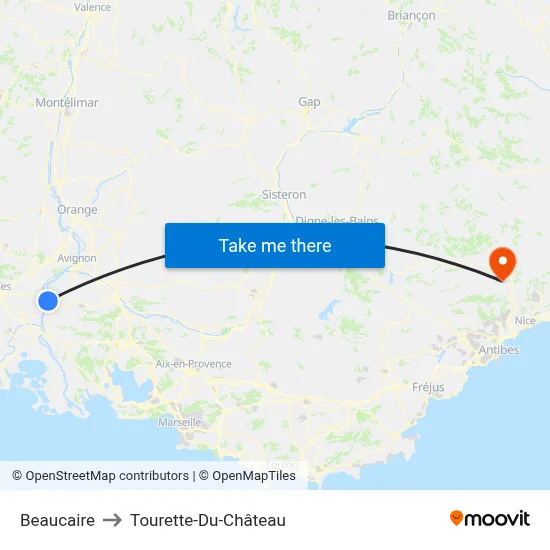 Beaucaire to Tourette-Du-Château map