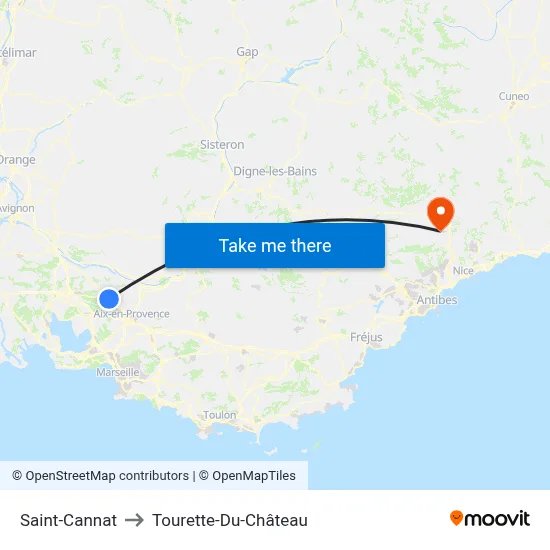 Saint-Cannat to Tourette-Du-Château map