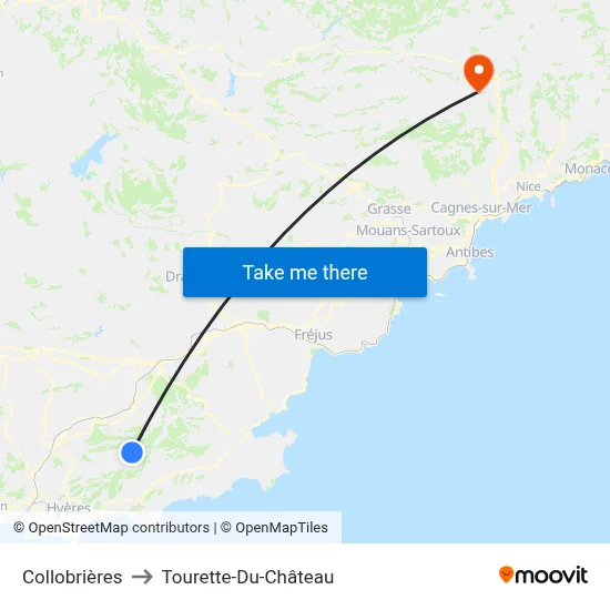 Collobrières to Tourette-Du-Château map