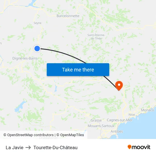 La Javie to Tourette-Du-Château map