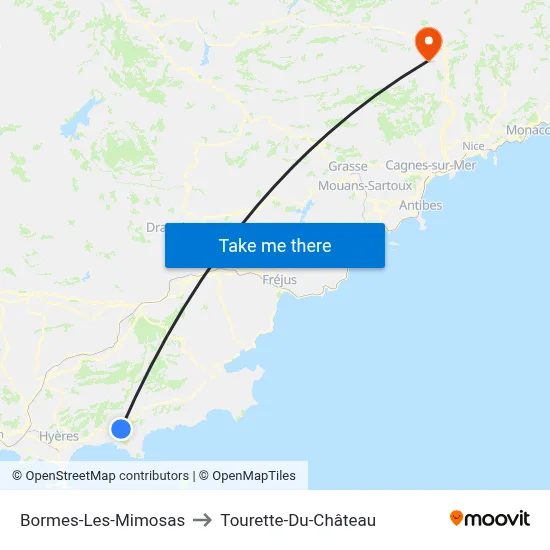 Bormes-Les-Mimosas to Tourette-Du-Château map