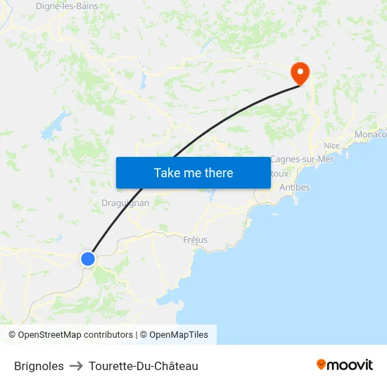 Brignoles to Tourette-Du-Château map