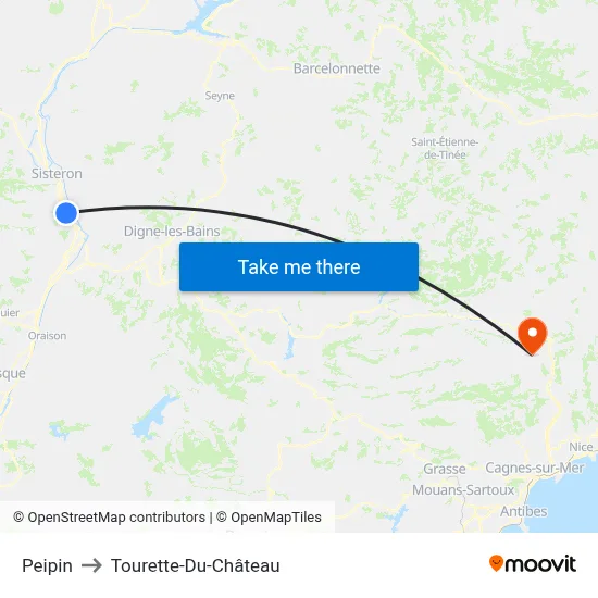 Peipin to Tourette-Du-Château map