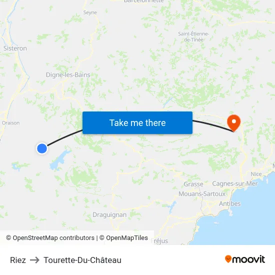 Riez to Tourette-Du-Château map