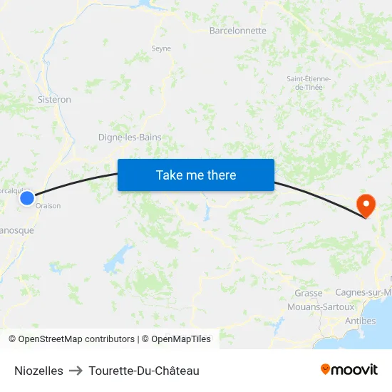 Niozelles to Tourette-Du-Château map