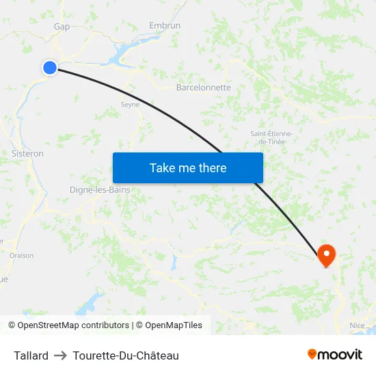 Tallard to Tourette-Du-Château map