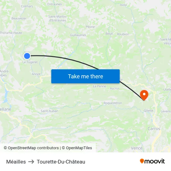 Méailles to Tourette-Du-Château map