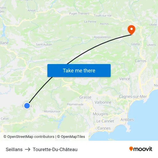Seillans to Tourette-Du-Château map