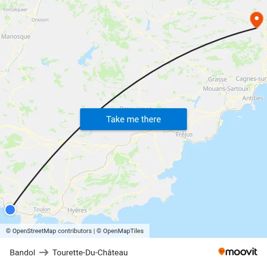Bandol to Tourette-Du-Château map