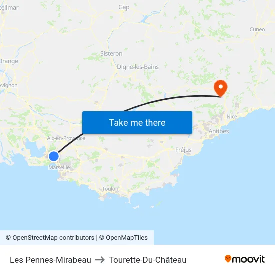 Les Pennes-Mirabeau to Tourette-Du-Château map