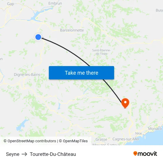 Seyne to Tourette-Du-Château map