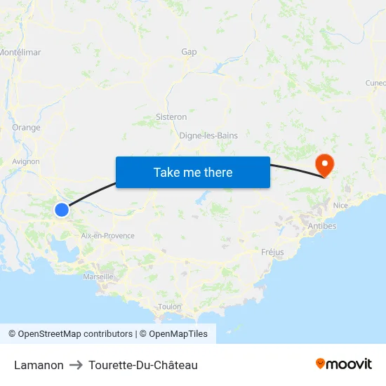 Lamanon to Tourette-Du-Château map