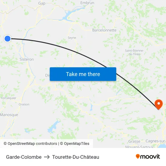 Garde-Colombe to Tourette-Du-Château map
