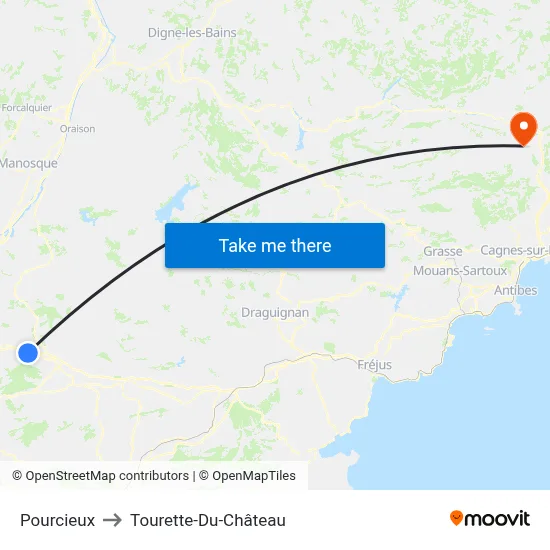 Pourcieux to Tourette-Du-Château map