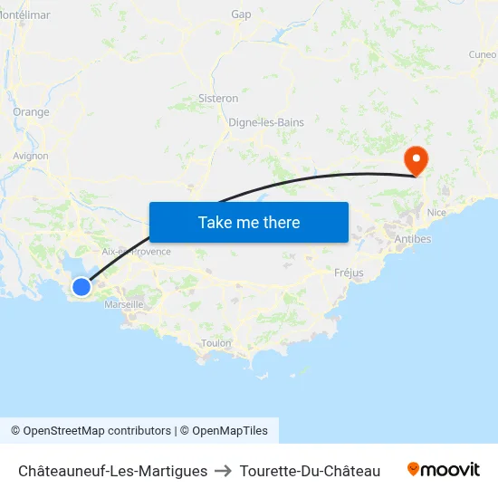Châteauneuf-Les-Martigues to Tourette-Du-Château map