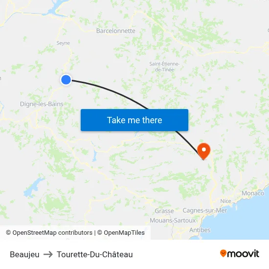 Beaujeu to Tourette-Du-Château map