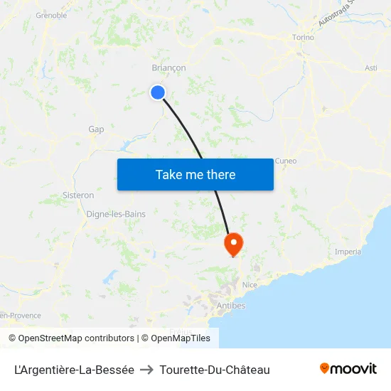 L'Argentière-La-Bessée to Tourette-Du-Château map