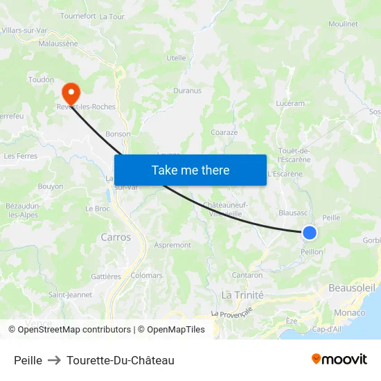 Peille to Tourette-Du-Château map
