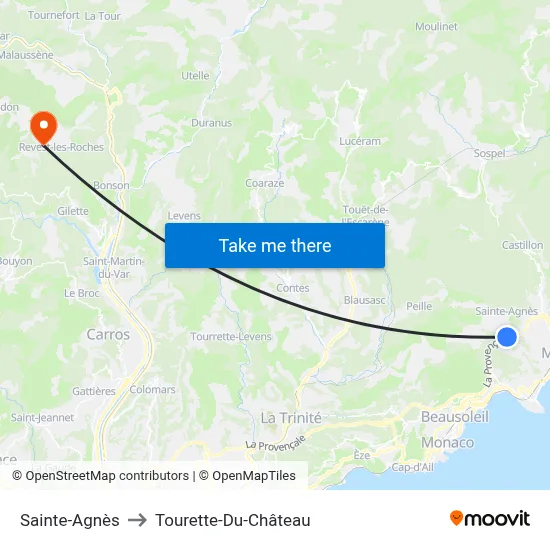 Sainte-Agnès to Tourette-Du-Château map