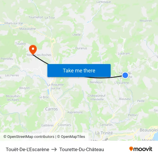 Touët-De-L'Escarène to Tourette-Du-Château map